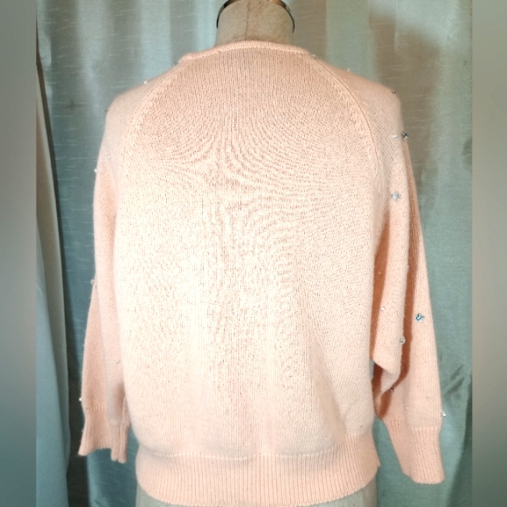 Topshop Crop Angora Crew Neck Crop, orange pearls & jewels 3/4 sleeve, 6 - Picture 13 of 14